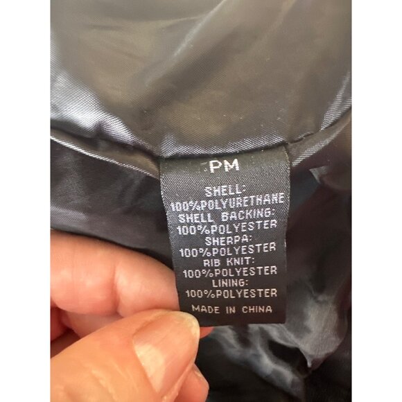 Baccini Womens Black Faux Leather Jacket W/ Faux Shearling Collar Zip Pockets M - Picture 13 of 14